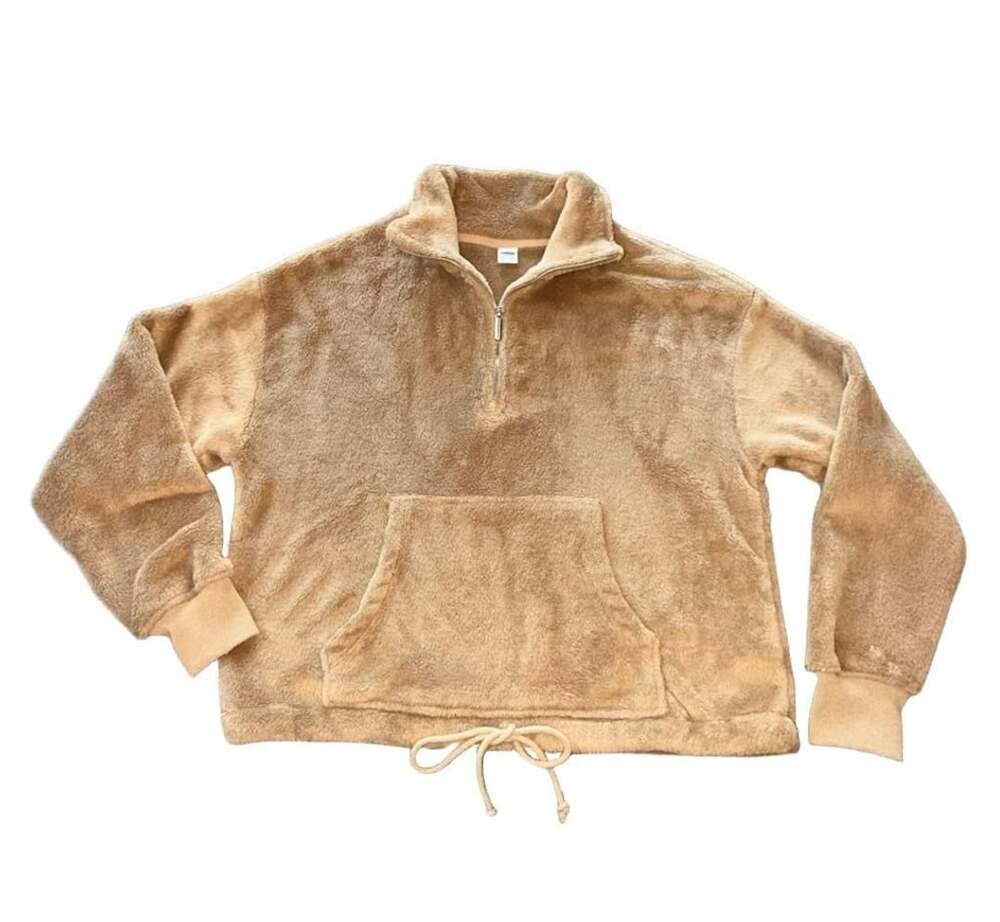 Old Navy Plush Fleece Quarter Zip Pullover Sweatshirt Size XS Tan Women’s